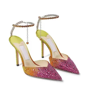 2024 Summer Collection | European & American Gradient Pink Peep Toe Sandals for Women | Crystal Studded High Heel Heels