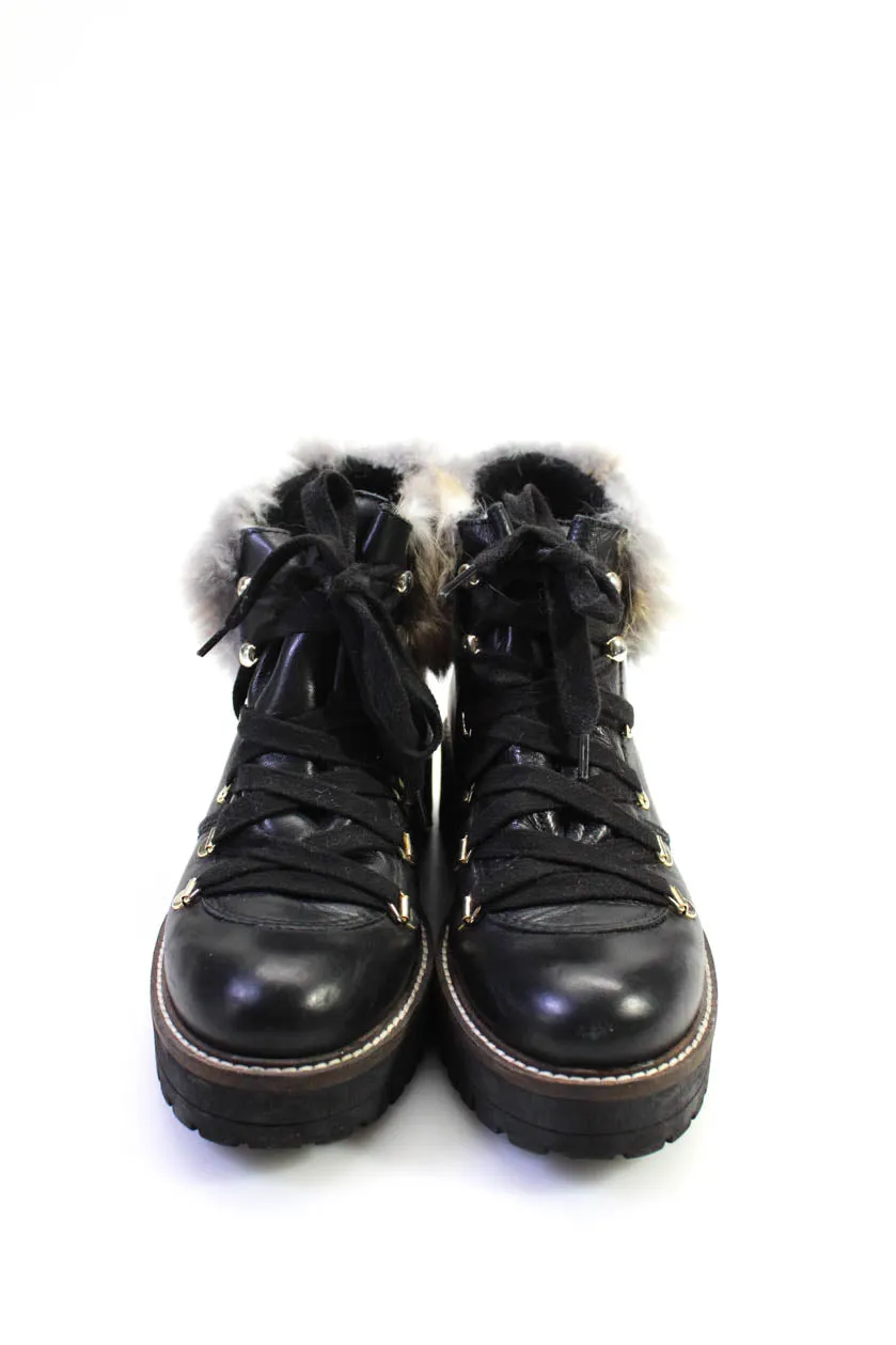 275 Central Women's Round Toe Lace Up Faux Fur Lug Sole Combat Boot Black