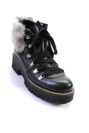 275 Central Women's Round Toe Lace Up Faux Fur Lug Sole Combat Boot Black