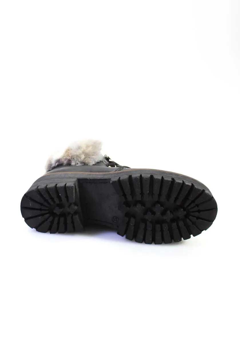 275 Central Women's Round Toe Lace Up Faux Fur Lug Sole Combat Boot Black