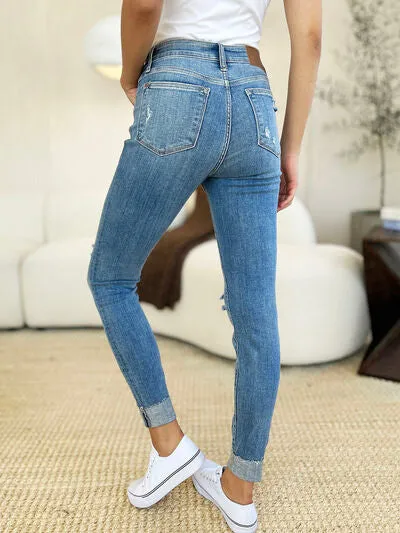 Anahi Mid-Rise Destroy & Cuff Skinny Jeans | Judy Blue