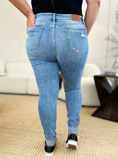 Anahi Mid-Rise Destroy & Cuff Skinny Jeans | Judy Blue