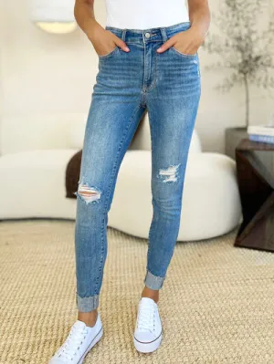 Anahi Mid-Rise Destroy & Cuff Skinny Jeans | Judy Blue