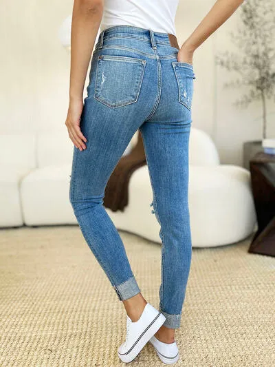 Anahi Mid-Rise Destroy & Cuff Skinny Jeans | Judy Blue