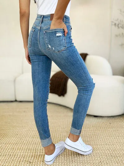 Anahi Mid-Rise Destroy & Cuff Skinny Jeans | Judy Blue