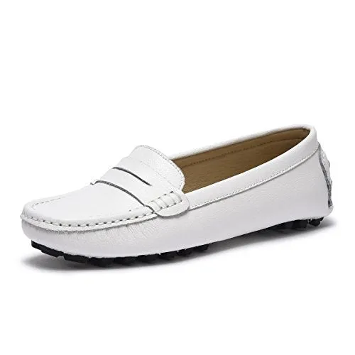 Artisure Women's Girls' Classic Handsewn White Genuine Leather Penny Loafers Driving Moccasins Casual Boat Shoes Slip On Fashion Office Comfort Flats 9 M US SKS-1221BAI90