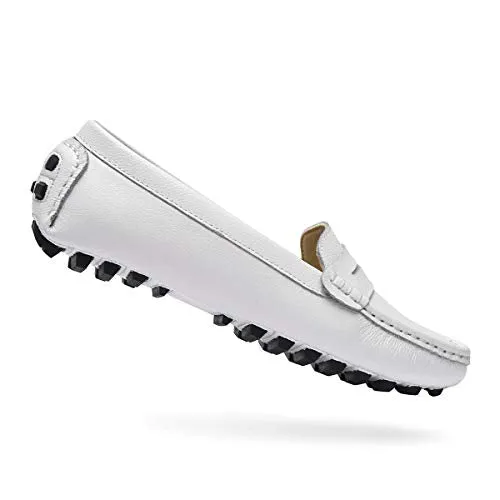 Artisure Women's Girls' Classic Handsewn White Genuine Leather Penny Loafers Driving Moccasins Casual Boat Shoes Slip On Fashion Office Comfort Flats 9 M US SKS-1221BAI90
