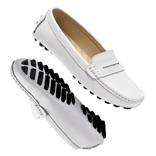 Artisure Women's Girls' Classic Handsewn White Genuine Leather Penny Loafers Driving Moccasins Casual Boat Shoes Slip On Fashion Office Comfort Flats 9 M US SKS-1221BAI90