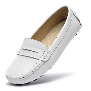 Artisure Women's Girls' Classic Handsewn White Genuine Leather Penny Loafers Driving Moccasins Casual Boat Shoes Slip On Fashion Office Comfort Flats 9 M US SKS-1221BAI90