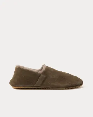 Babouche Shearling-Lined Suede Green Slippers