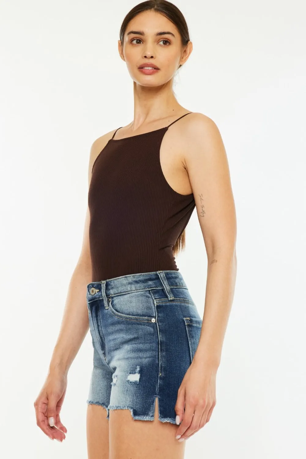 Baylor High-Waist Raw Hem Denim Shorts | Kancan