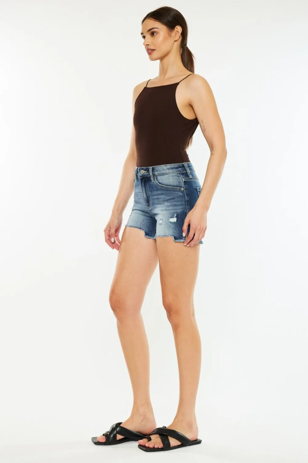 Baylor High-Waist Raw Hem Denim Shorts | Kancan