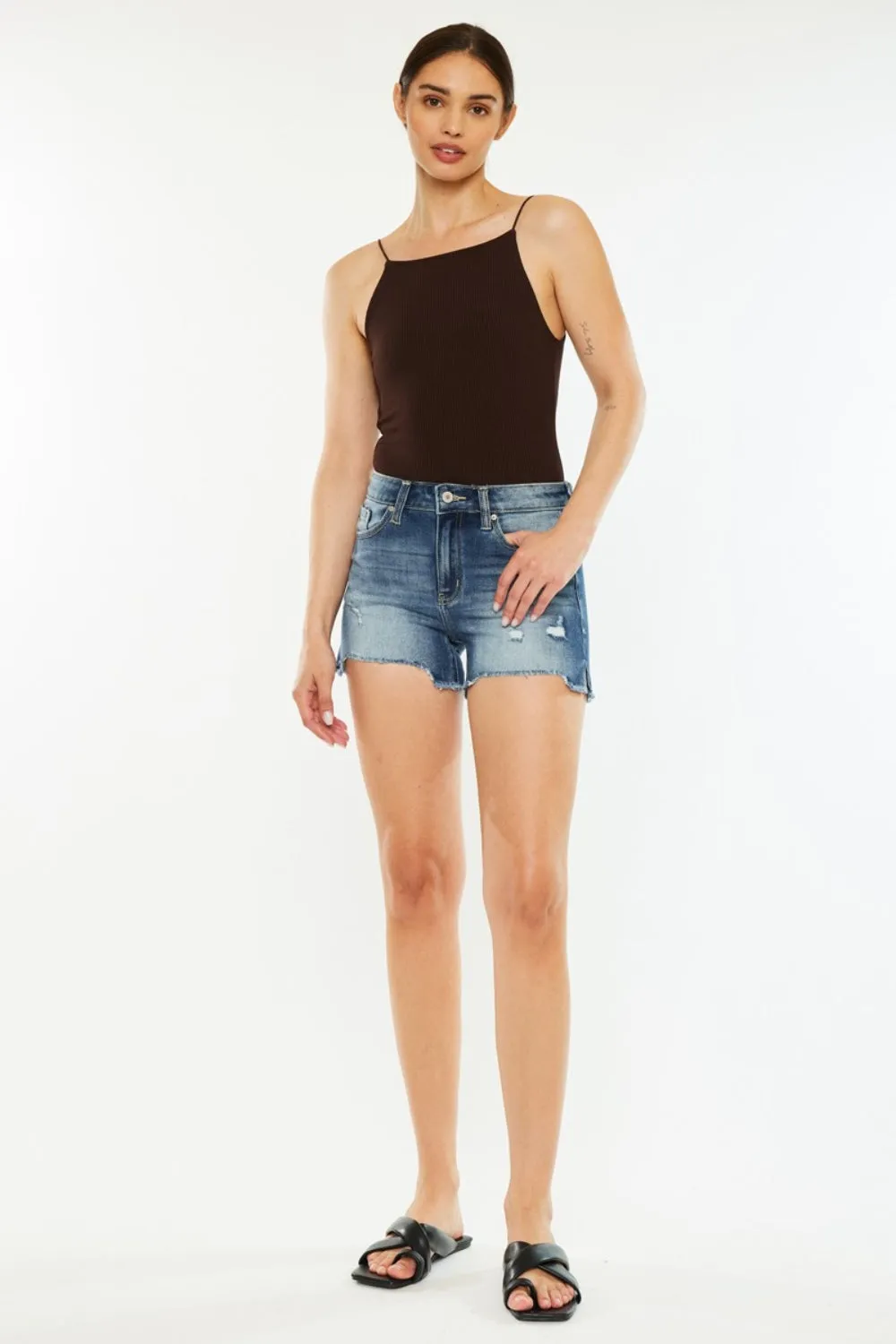 Baylor High-Waist Raw Hem Denim Shorts | Kancan
