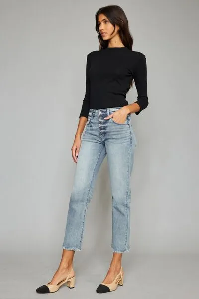 Beach Bonfire High-Waist Button Fly Cropped Straight Jeans | Kancan