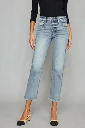 Beach Bonfire High-Waist Button Fly Cropped Straight Jeans | Kancan