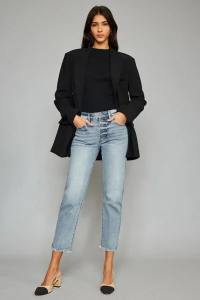 Beach Bonfire High-Waist Button Fly Cropped Straight Jeans | Kancan
