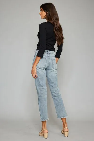 Beach Bonfire High-Waist Button Fly Cropped Straight Jeans | Kancan