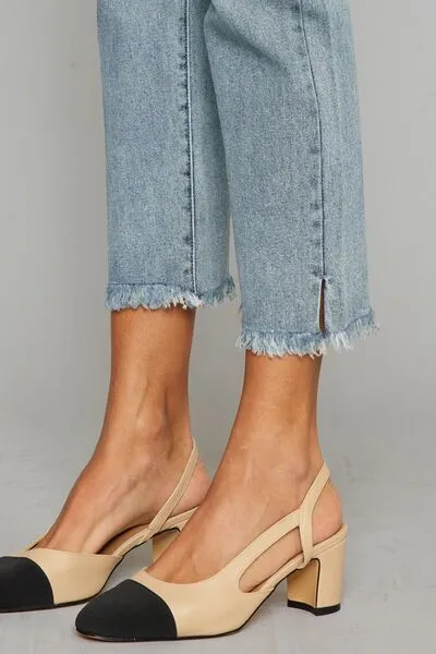 Beach Bonfire High-Waist Button Fly Cropped Straight Jeans | Kancan