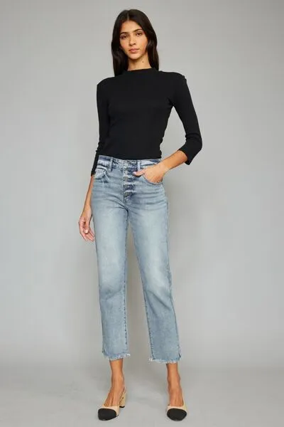 Beach Bonfire High-Waist Button Fly Cropped Straight Jeans | Kancan