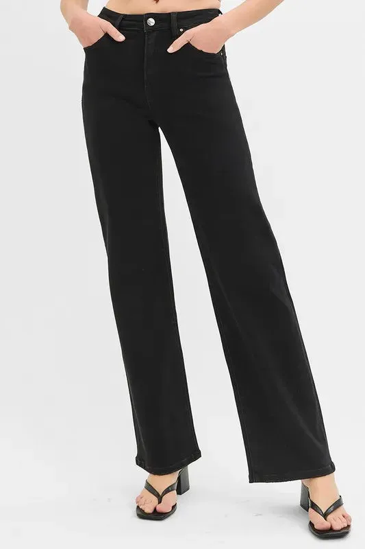Black High Rise Wide Leg Jeans