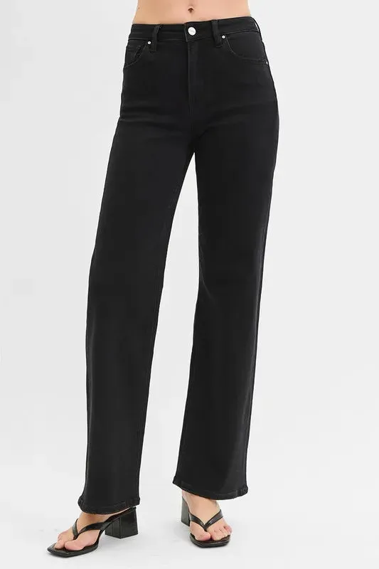 Black High Rise Wide Leg Jeans