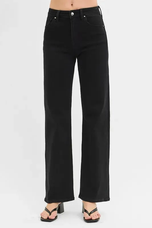 Black High Rise Wide Leg Jeans