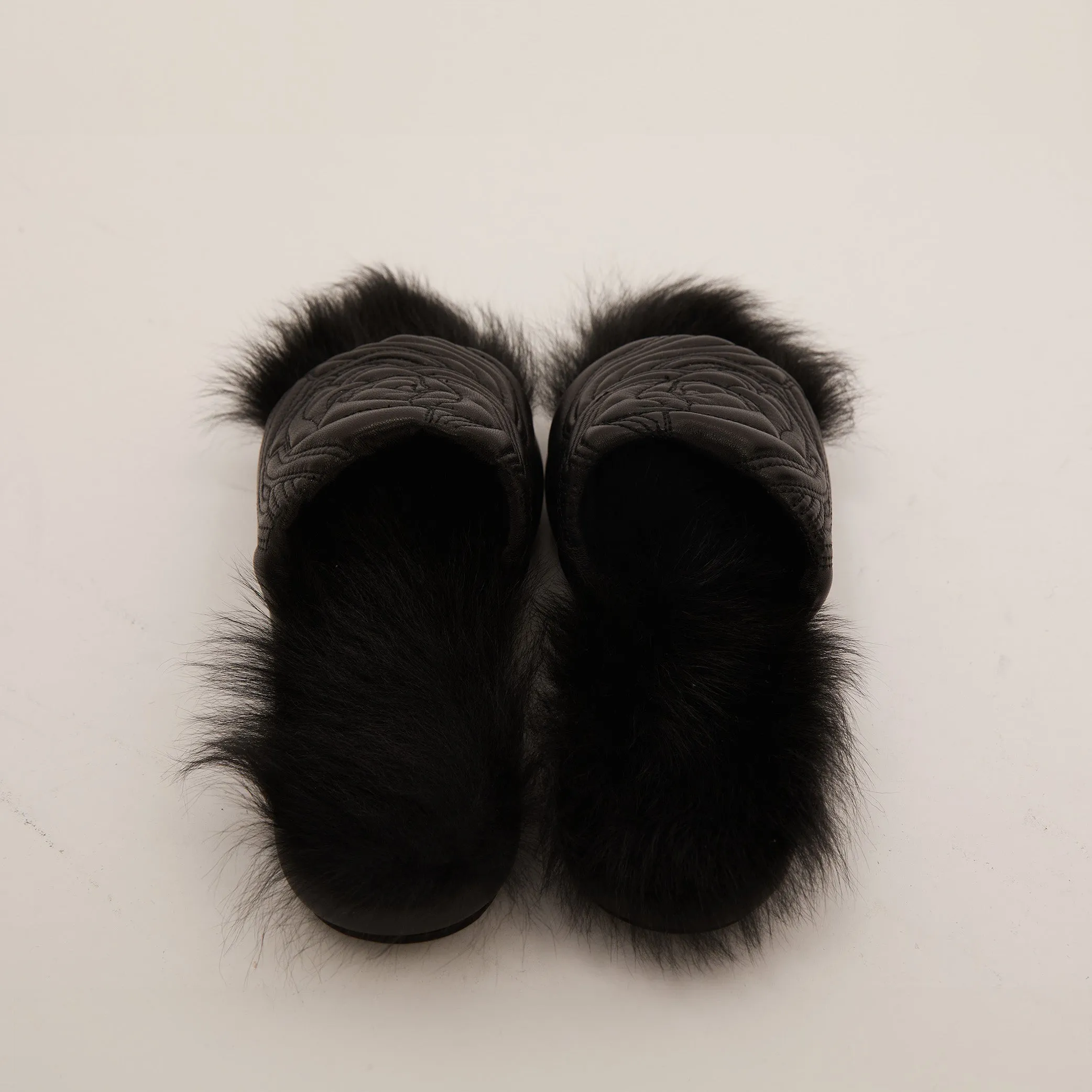 Black Rose Quilted Fur Slippers