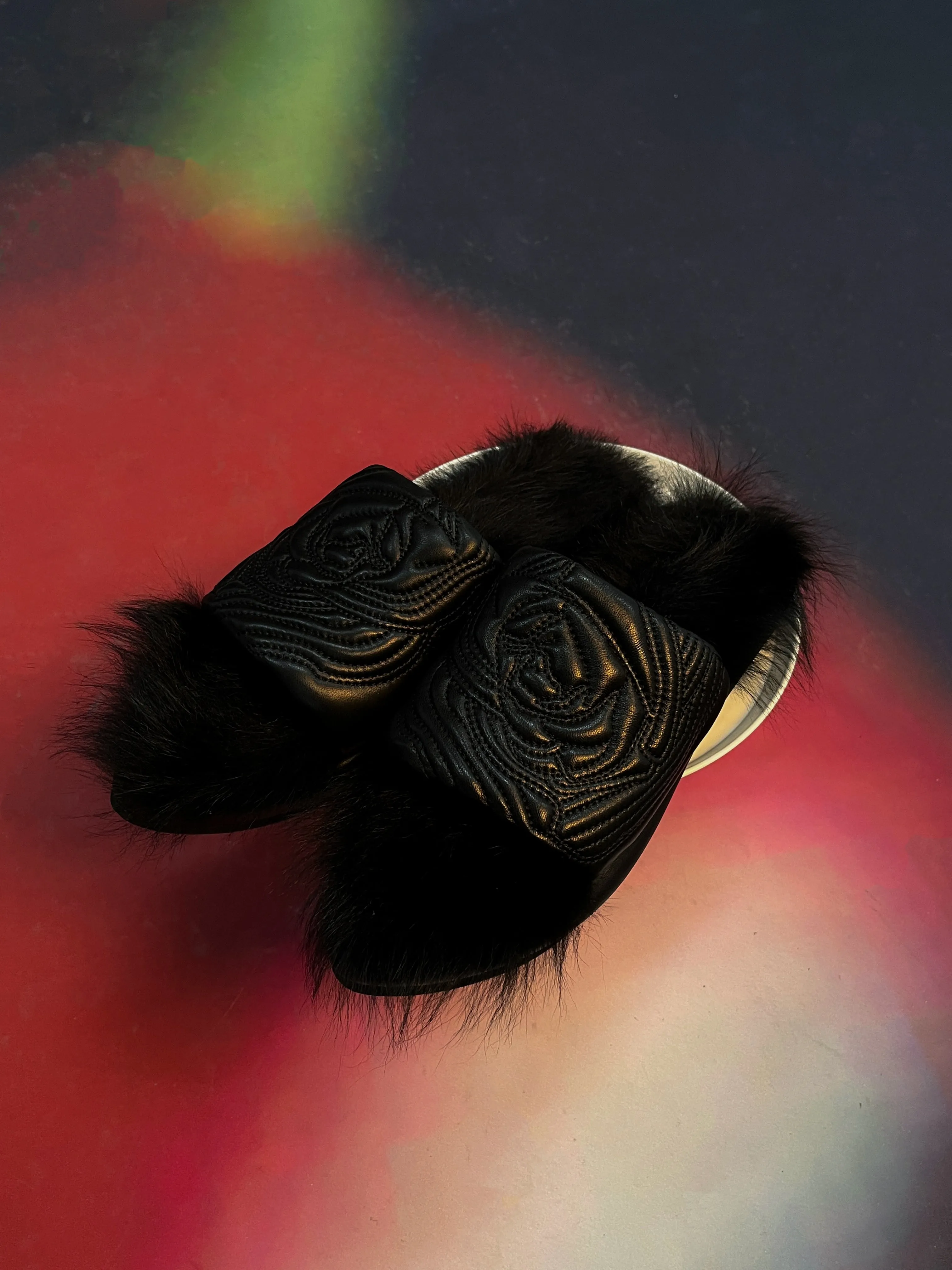 Black Rose Quilted Fur Slippers