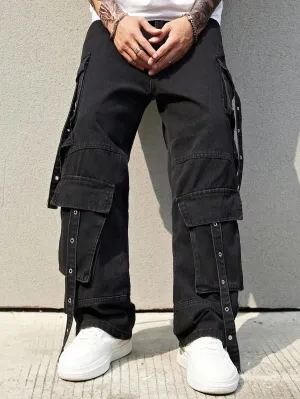 Black Side Pocket Baggy Jeans for Men