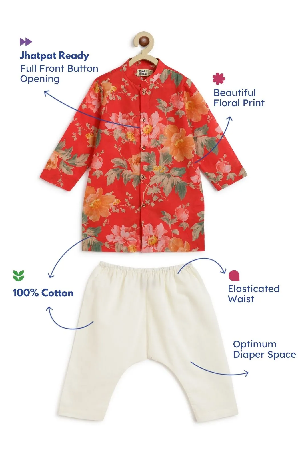 Blossom Bliss Kurta Pyjama Set - Red