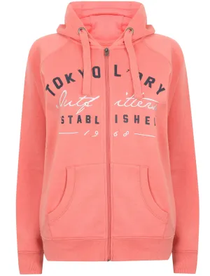 Brayden Brush Back Fleece Zip Through Hoodie In Brandied Apricot - Tokyo Laundry