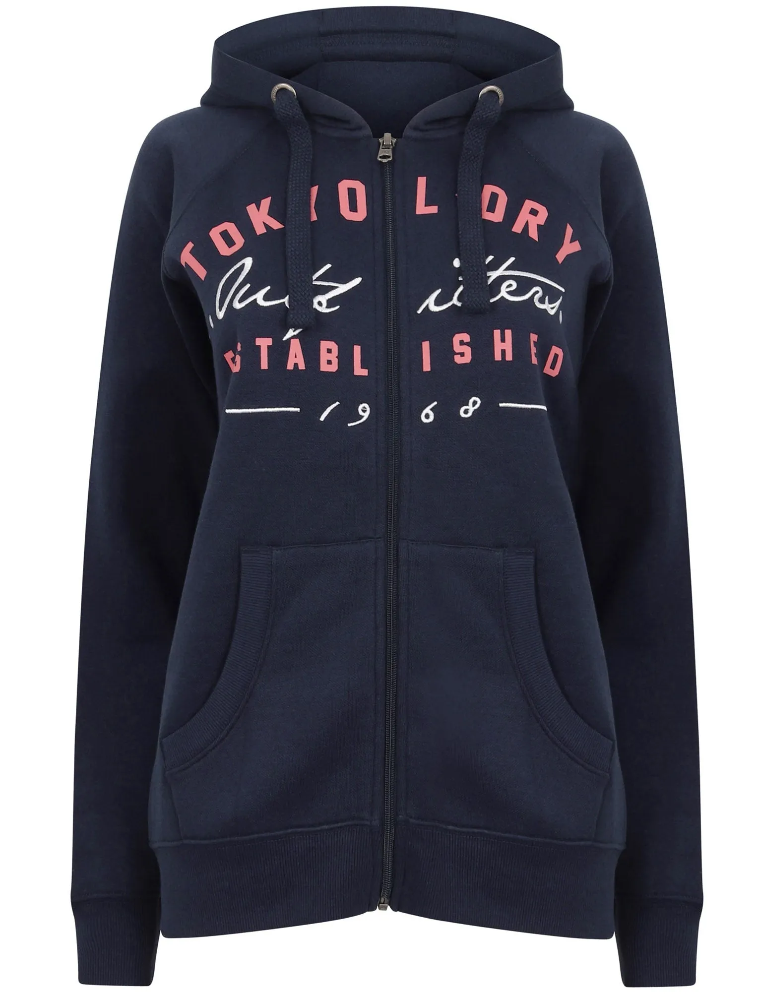 Brayden Brush Back Fleece Zip Through Hoodie In Patriot Blue - Tokyo Laundry