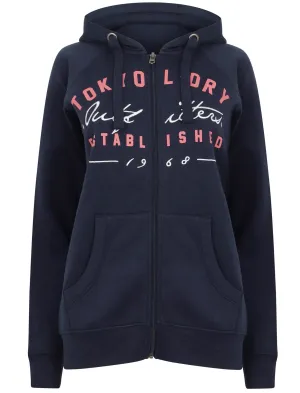 Brayden Brush Back Fleece Zip Through Hoodie In Patriot Blue - Tokyo Laundry