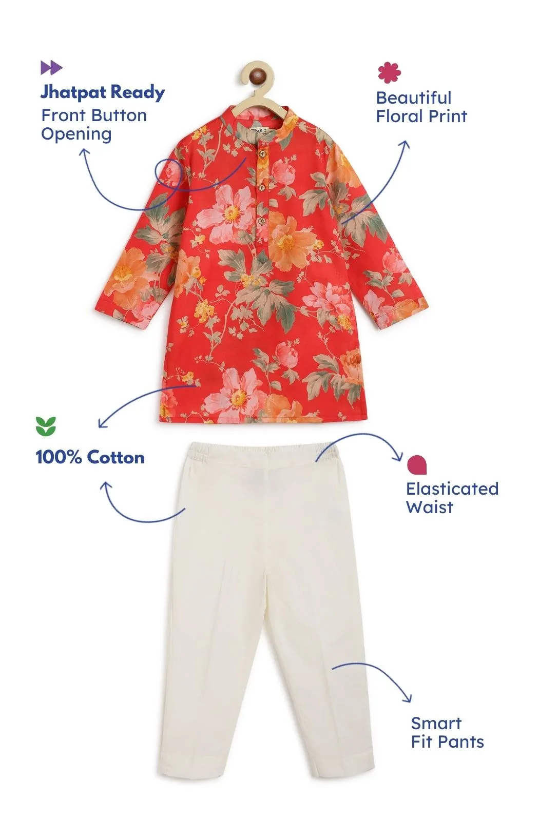 Budding Hero Kurta Pyjama Set - Red