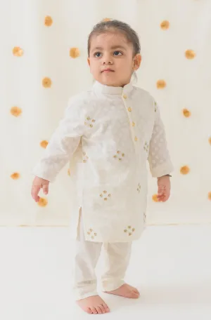 Classic Zari Kurta Pyjama Set - Cream