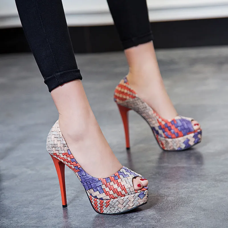Colorful Peep Toe Platform Stiletto High Heel Sandals