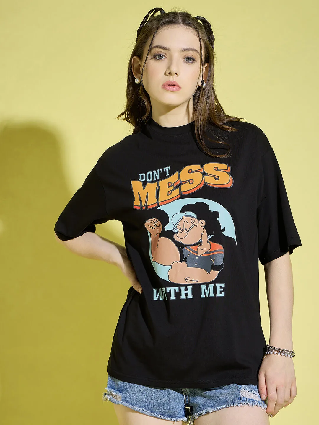 Cotton Oversized Baggy Fit Drop Shoulder Half Sleeve Women T-Shirt-3394-3395