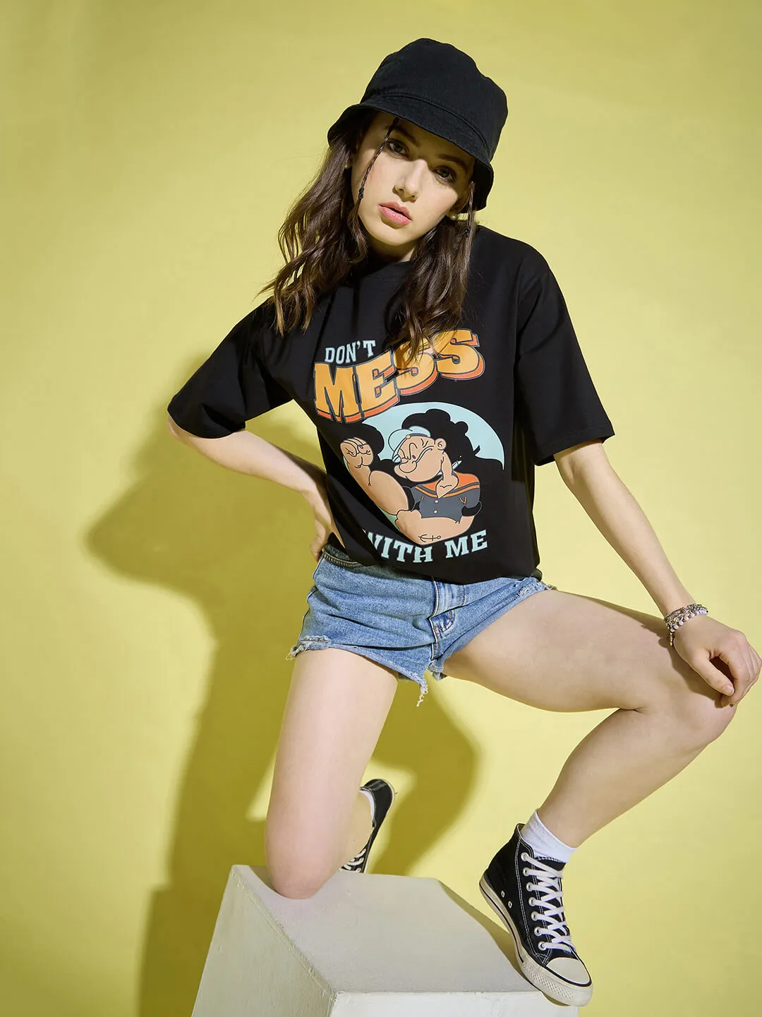 Cotton Oversized Baggy Fit Drop Shoulder Half Sleeve Women T-Shirt-3394-3395