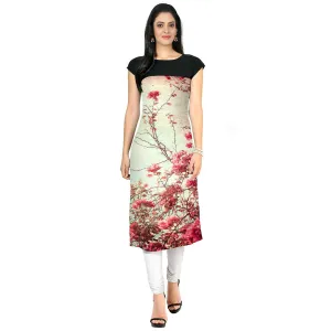 Cream Colored Casual Floral Print Kurti
