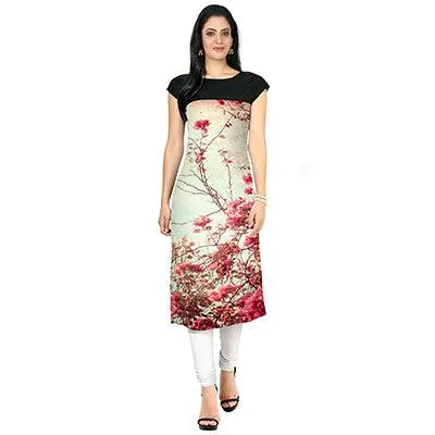 Cream Colored Casual Floral Print Kurti