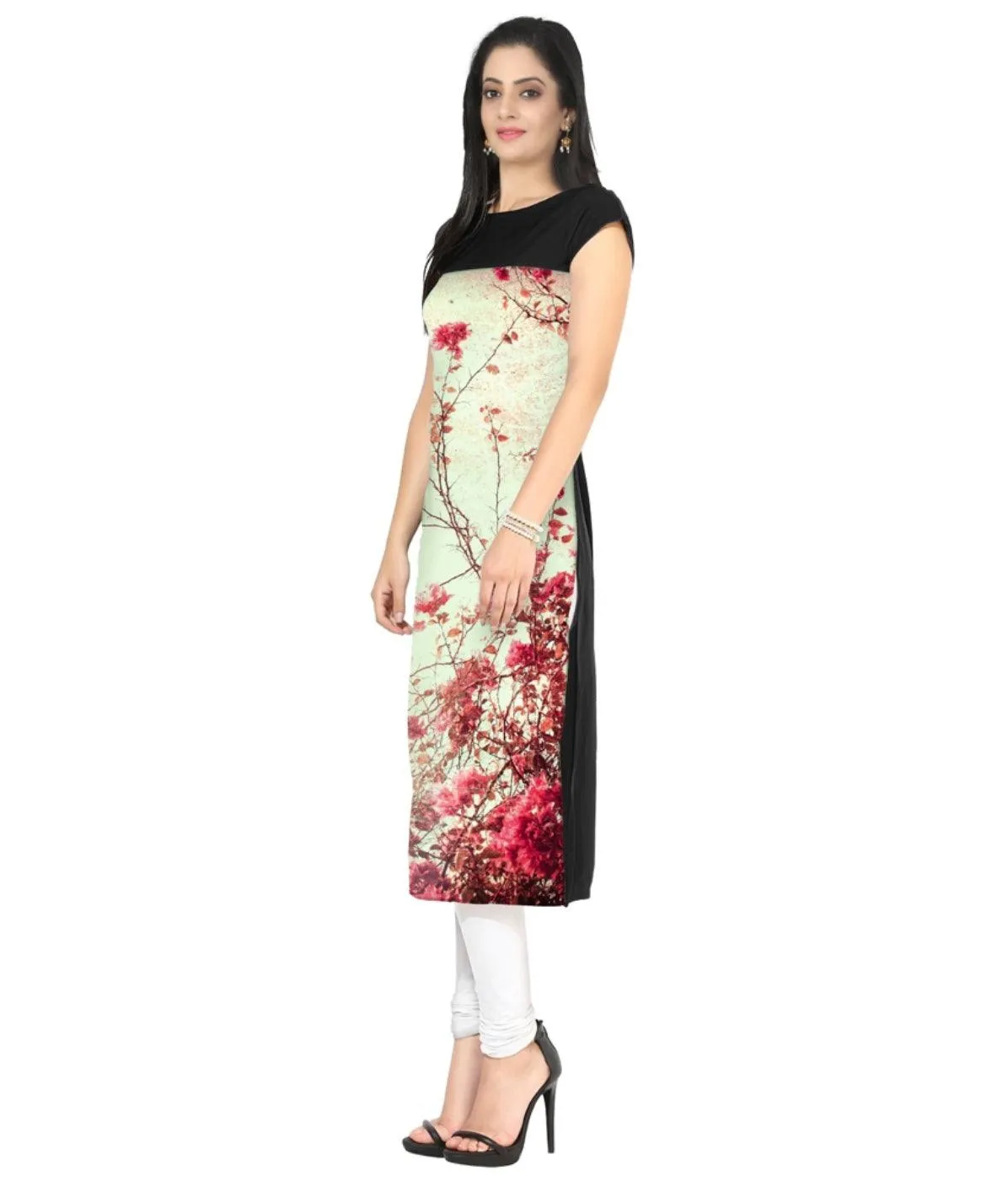 Cream Colored Casual Floral Print Kurti