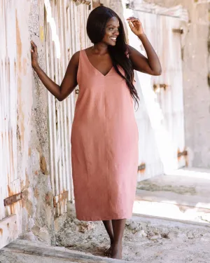 Cut-out linen dress TAHITI in Clay pink