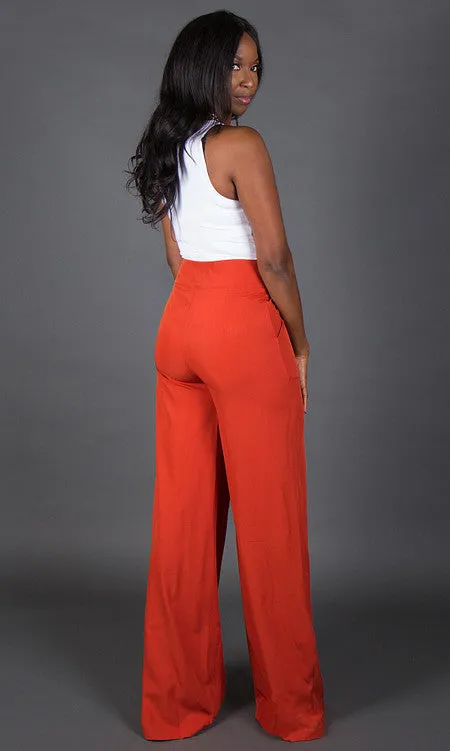 Double Button Pants - Burnt Orange