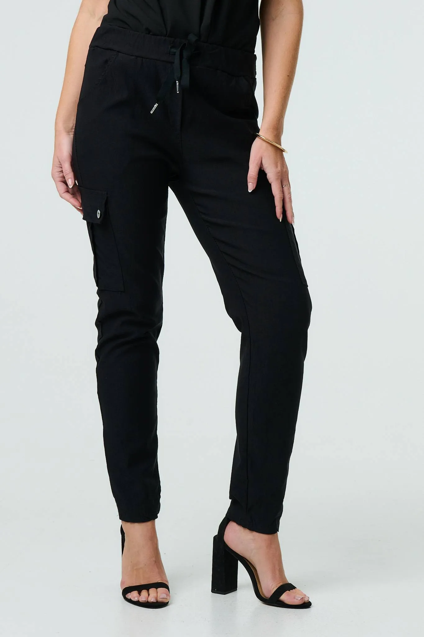 Drawstring Waist Slim Cargo Trousers