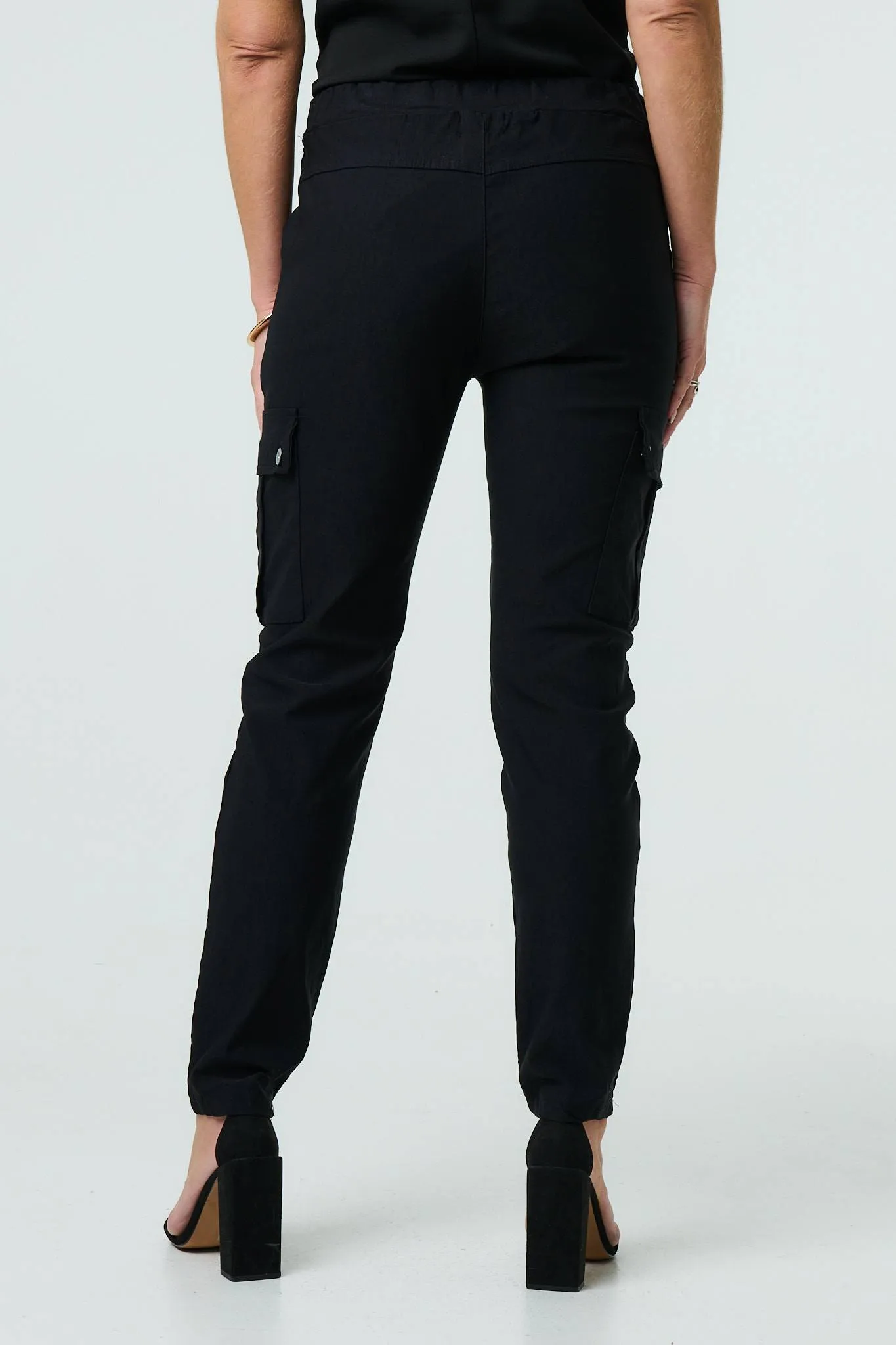 Drawstring Waist Slim Cargo Trousers