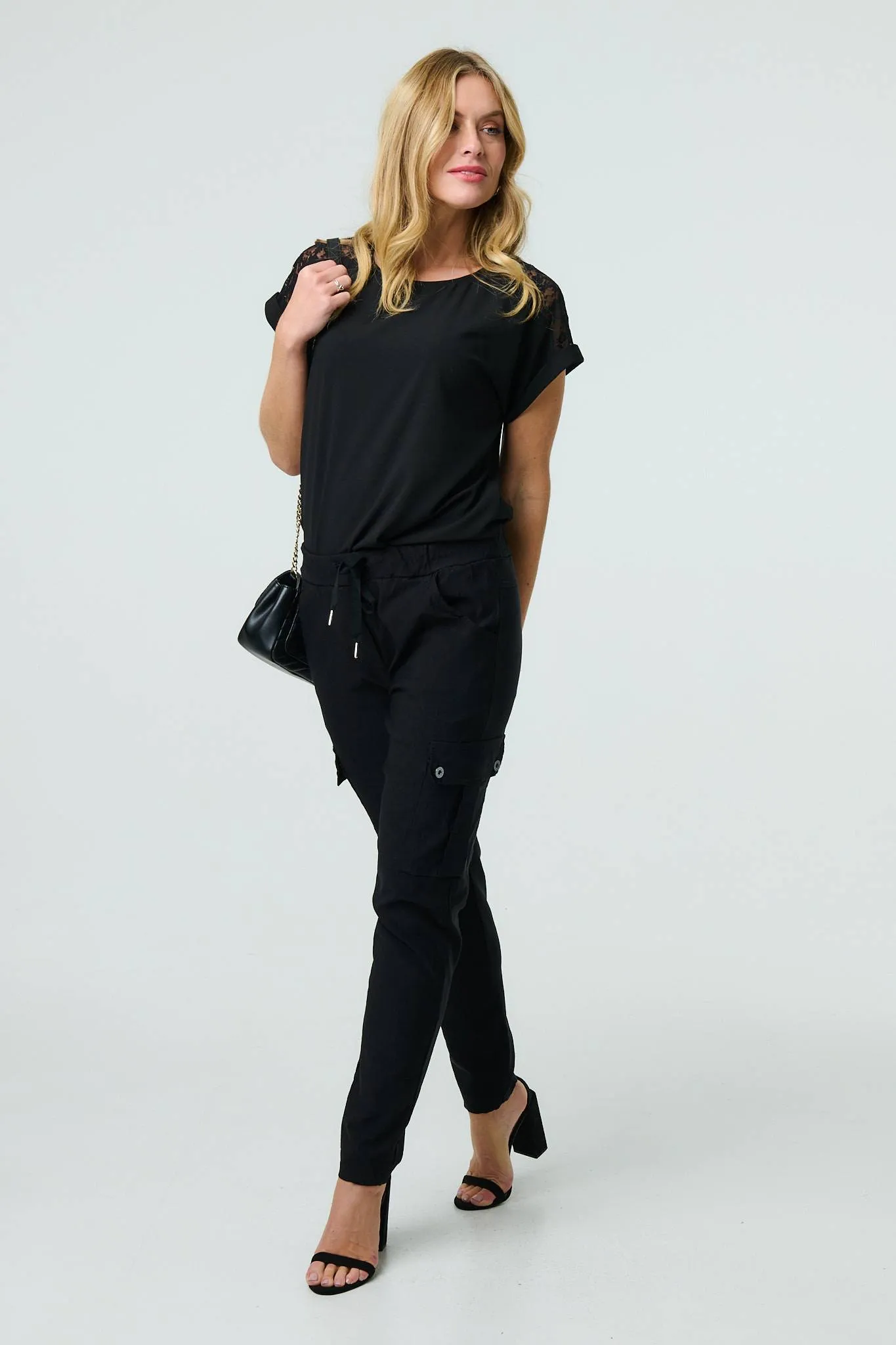 Drawstring Waist Slim Cargo Trousers