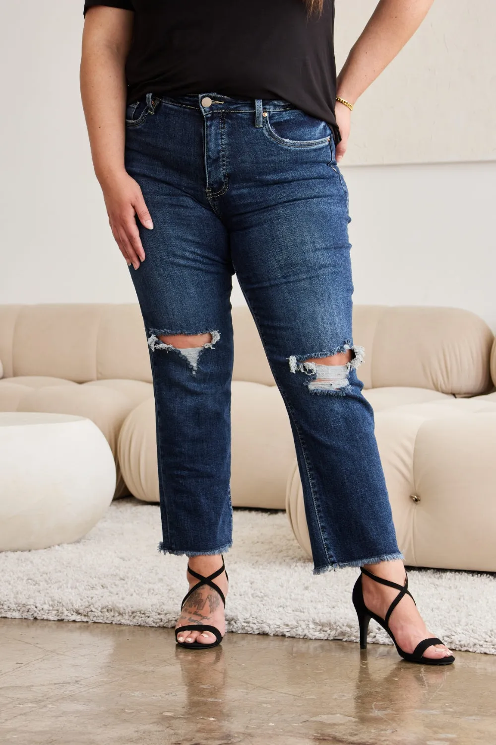 Dylan Tummy Control Distressed High-Waist Cropped Jeans | RFM