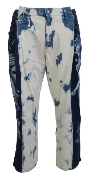 Elegant Loose Fit Denim Pants with Unique Print