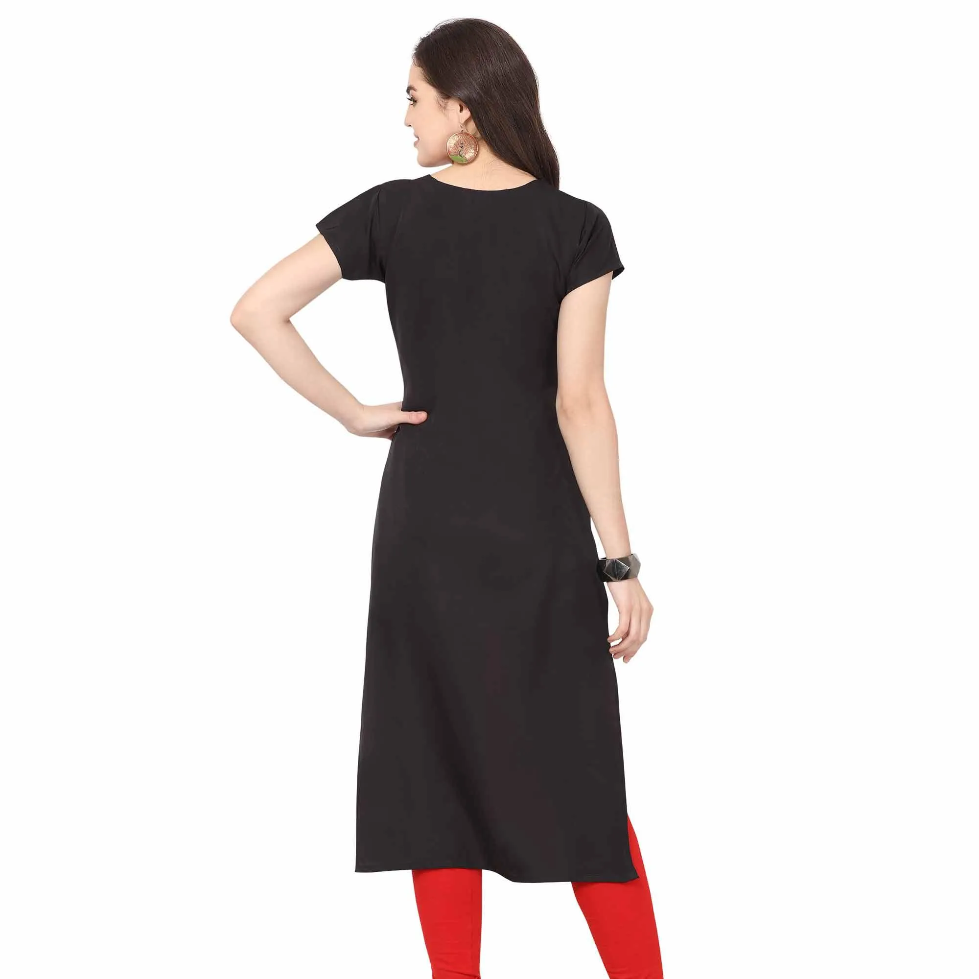 Energetic Black-Red Colored Casual Printed Crepe Kurti