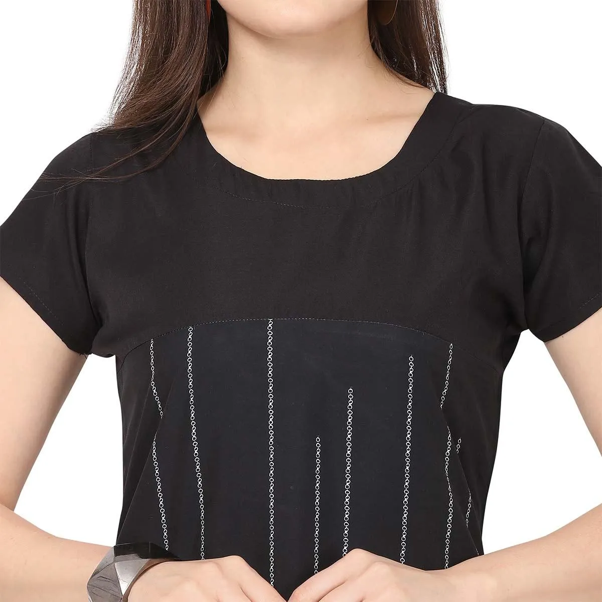 Energetic Black-Red Colored Casual Printed Crepe Kurti